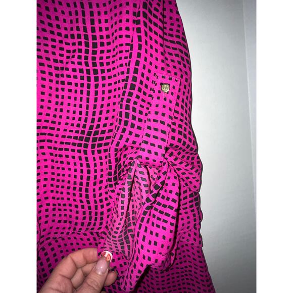 Chaus New York Bloise Womens Size Medium Pink Black Tiered Layered Top Career - Picture 13 of 15